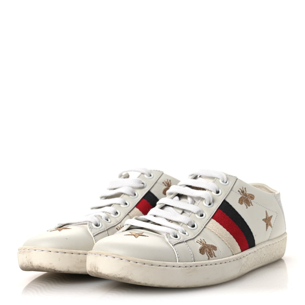 CALFSKIN BEE STAR EMBROIDERED SYLVIE WEB ACE SNEAKERS WHITE