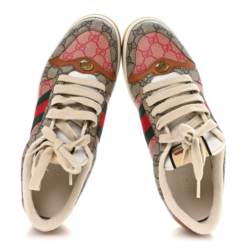 GG SUPREME MONOGRAM HARNESS CALFSKIN WEB MENS SCREENER SNEAKERS BEIGE EBONY ROSSO HARNESS BROWN