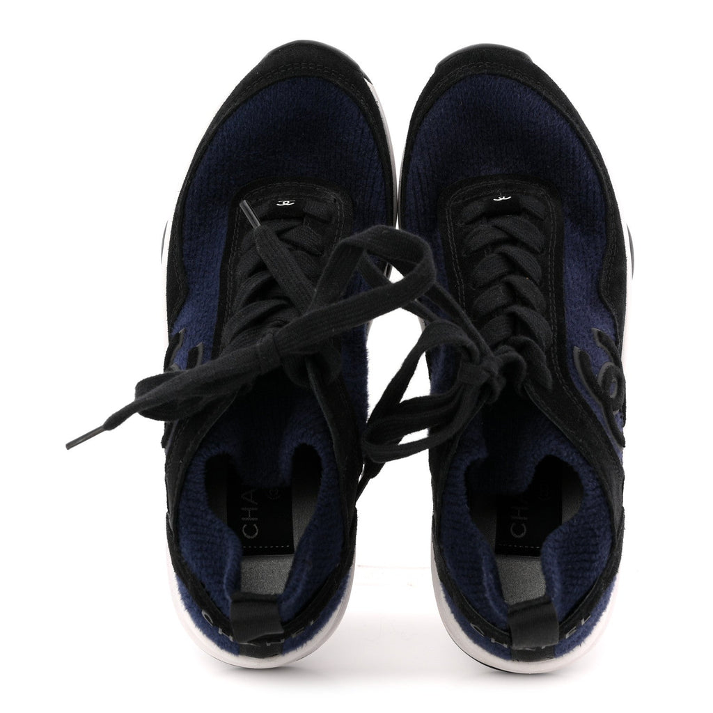 KNIT FABRIC SUEDE CALFSKIN WOMENS CC SNEAKERS NAVY BLACK