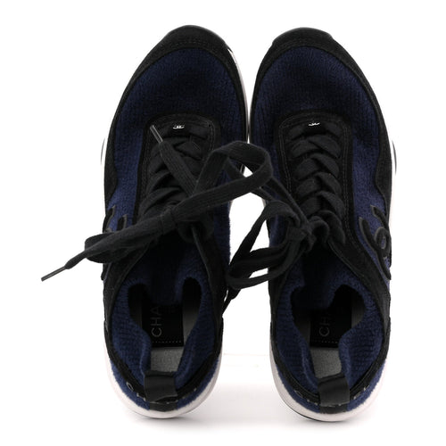 KNIT FABRIC SUEDE CALFSKIN WOMENS CC SNEAKERS NAVY BLACK