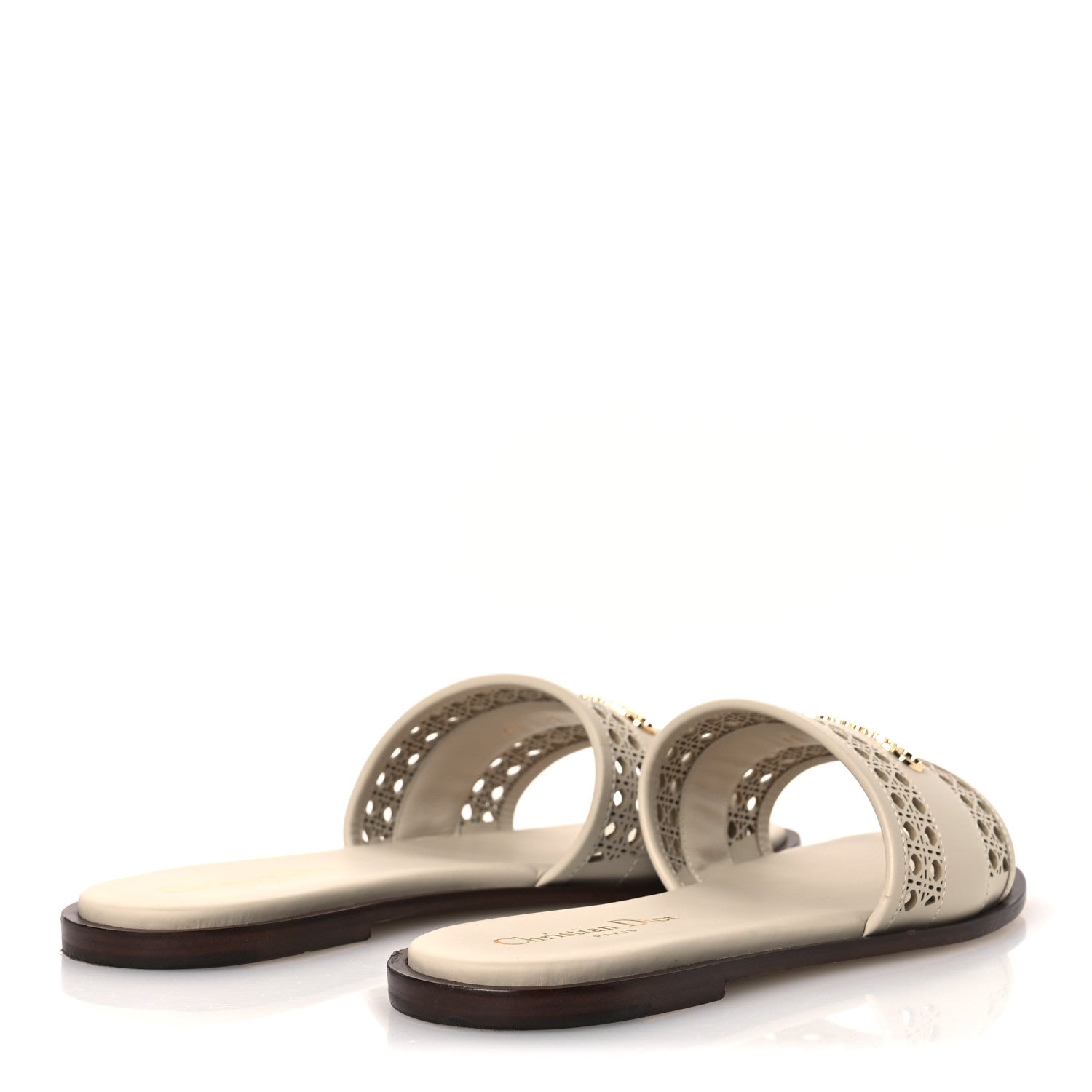 CALFSKIN LAMBSKIN MICRO CANNAGE D-LANE FLAT SLIDE SANDALS LIGHT ECRU