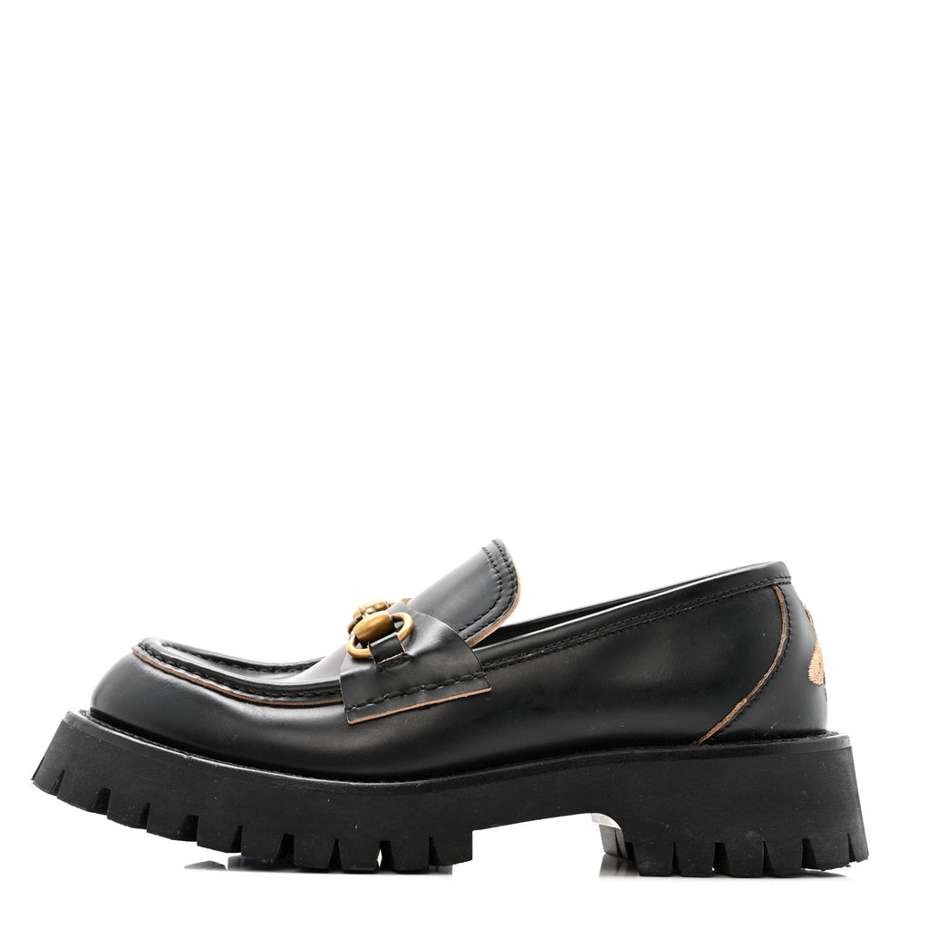 CORDOVAN LUX WOMENS HARALD HORSEBIT 25MM PLATFORM LOAFERS BLACK