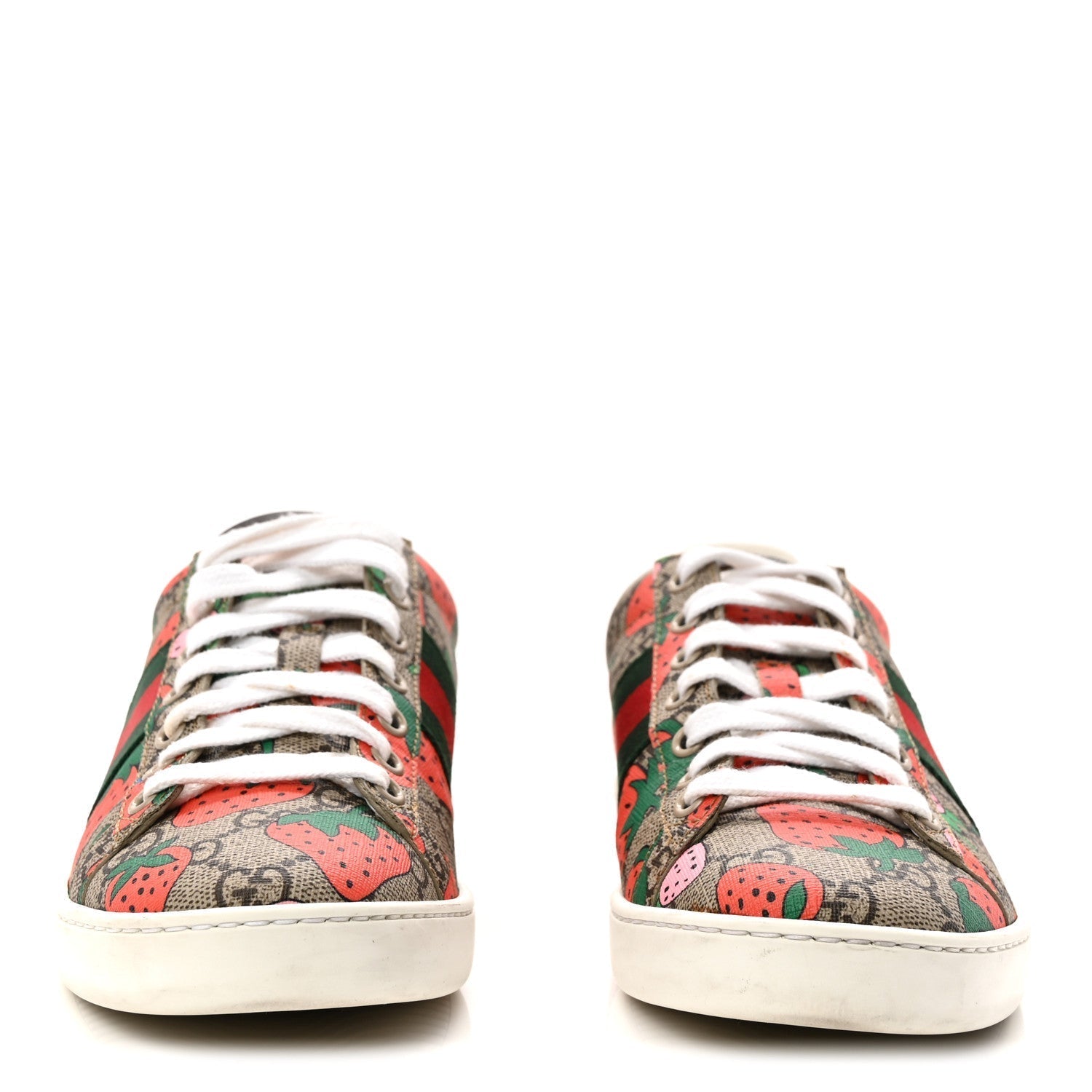 GG SUPREME MONOGRAM STRAWBERRY WEB WOMENS ACE SNEAKERS BEIGE MULTICOLOR RED GREEN