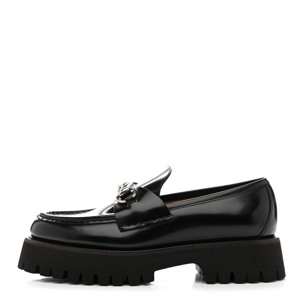 CORDOVAN LUX WOMENS HORSEBIT 45MM PLATFORM LOAFERS BLACK