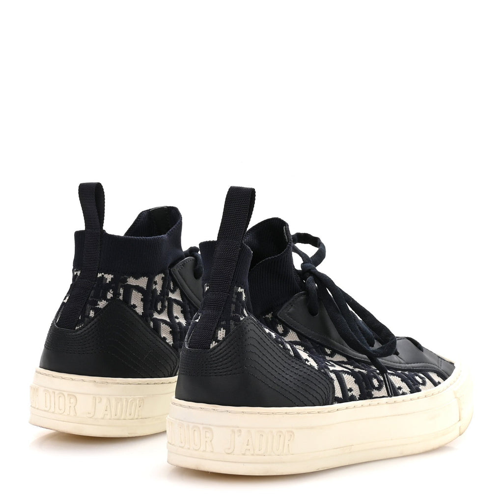 TECHNICAL KNIT CALFSKIN OBLIQUE WOMENS WALK'N DIOR MID TOP SNEAKERS DEEP BLUE