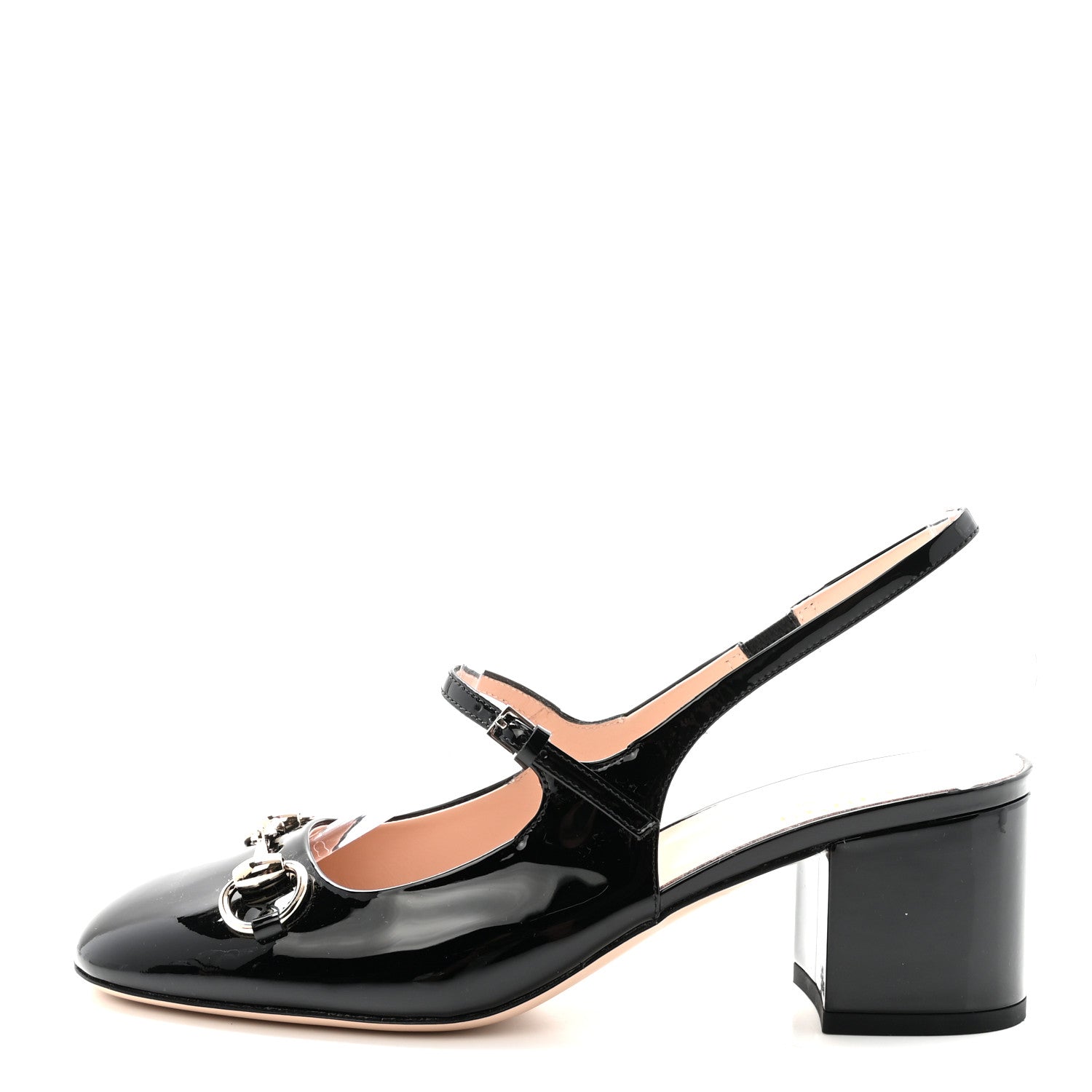 PATENT WOMENS HORSEBIT SLINGBACK PUMPS BLACK