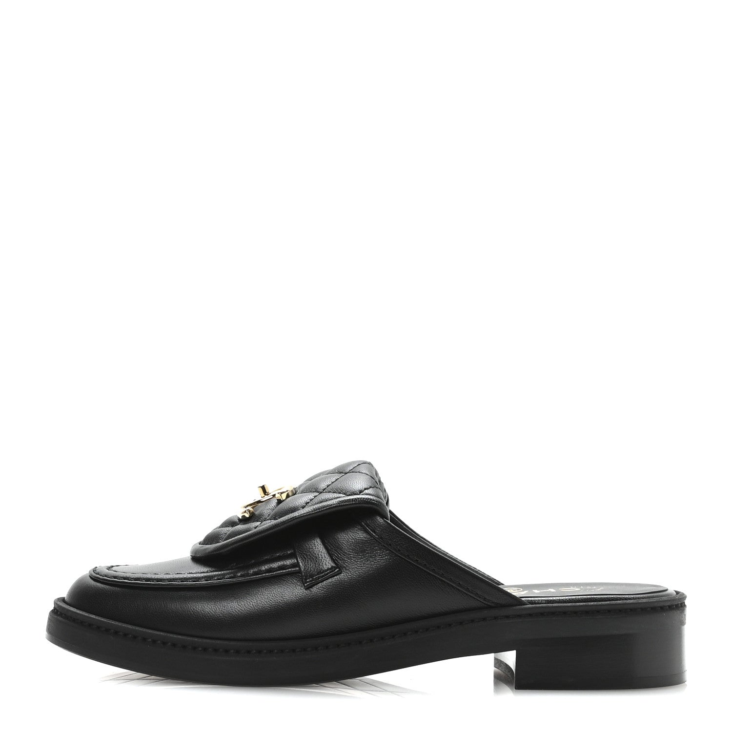 LAMBSKIN QUILTED CC TURNLOCK MULES BLACK