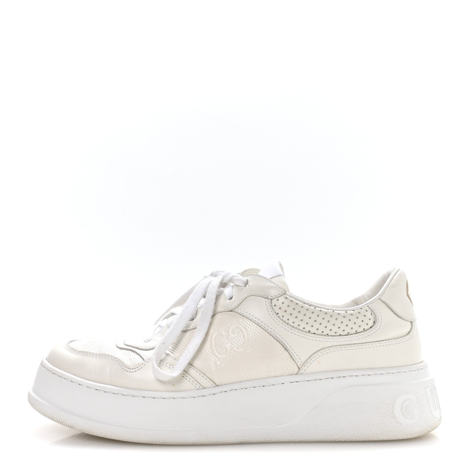 CALFSKIN GG TENNIS EMBOSSED PERFORATED MENS INTERLOCKING G 55MM SNEAKERS GREAT WHITE