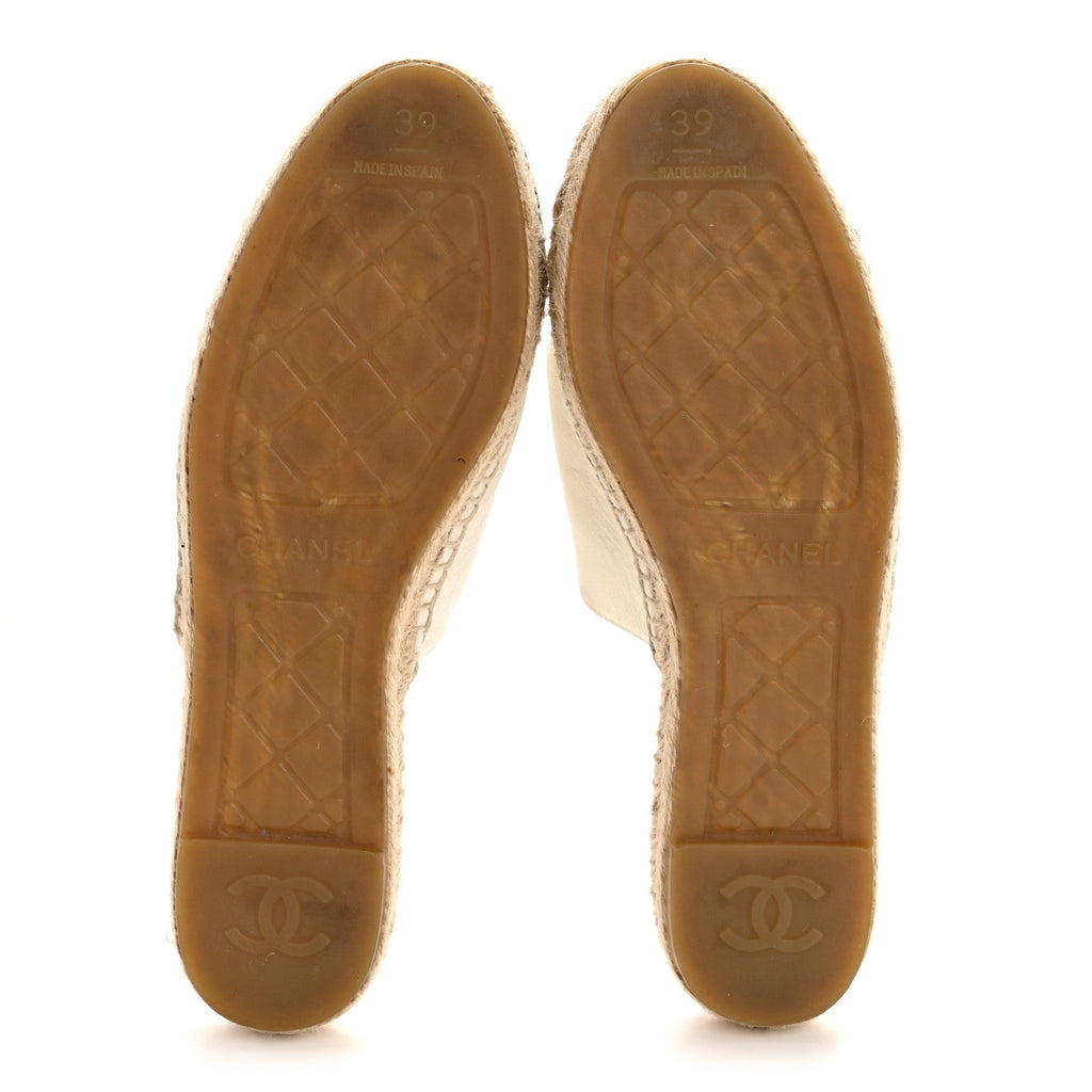IRIDESCENT GOATSKIN CC ESPADRILLE MULES IVORY BLACK