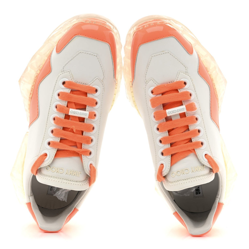 X JK JEONG CALFSKIN PATENT WOMENS DIAMOND LOW TOP SNEAKER WHITE ORANGE