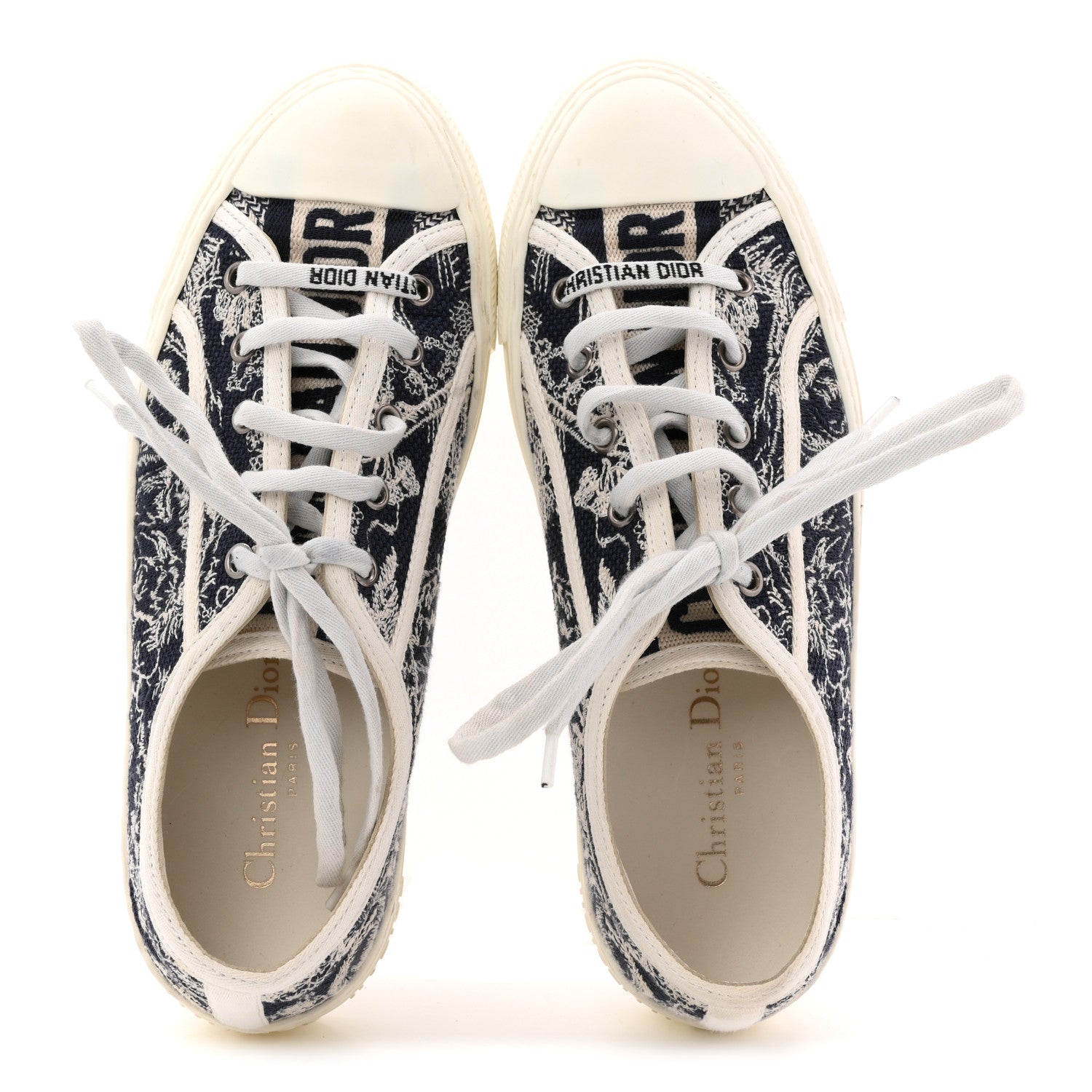 CANVAS TOILE DE JOUY EMBROIDERED WOMENS WALK'N'DIOR LOW TOP SNEAKERS BLUE OFF-WHITE