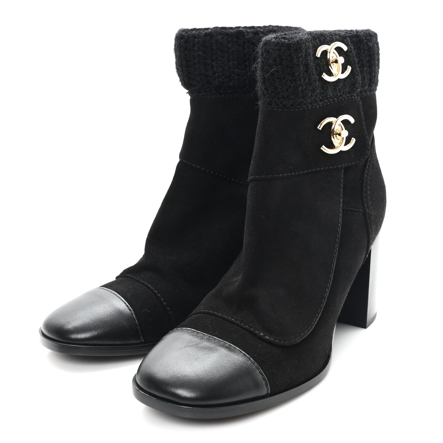 SUEDE LAMBSKIN KNIT CC SHORT BOOTS BLACK