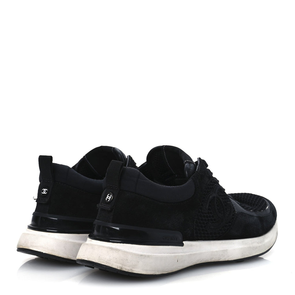CALFSKIN MESH LYCRA SUEDE WOMENS LOGO SNEAKERS BLACK