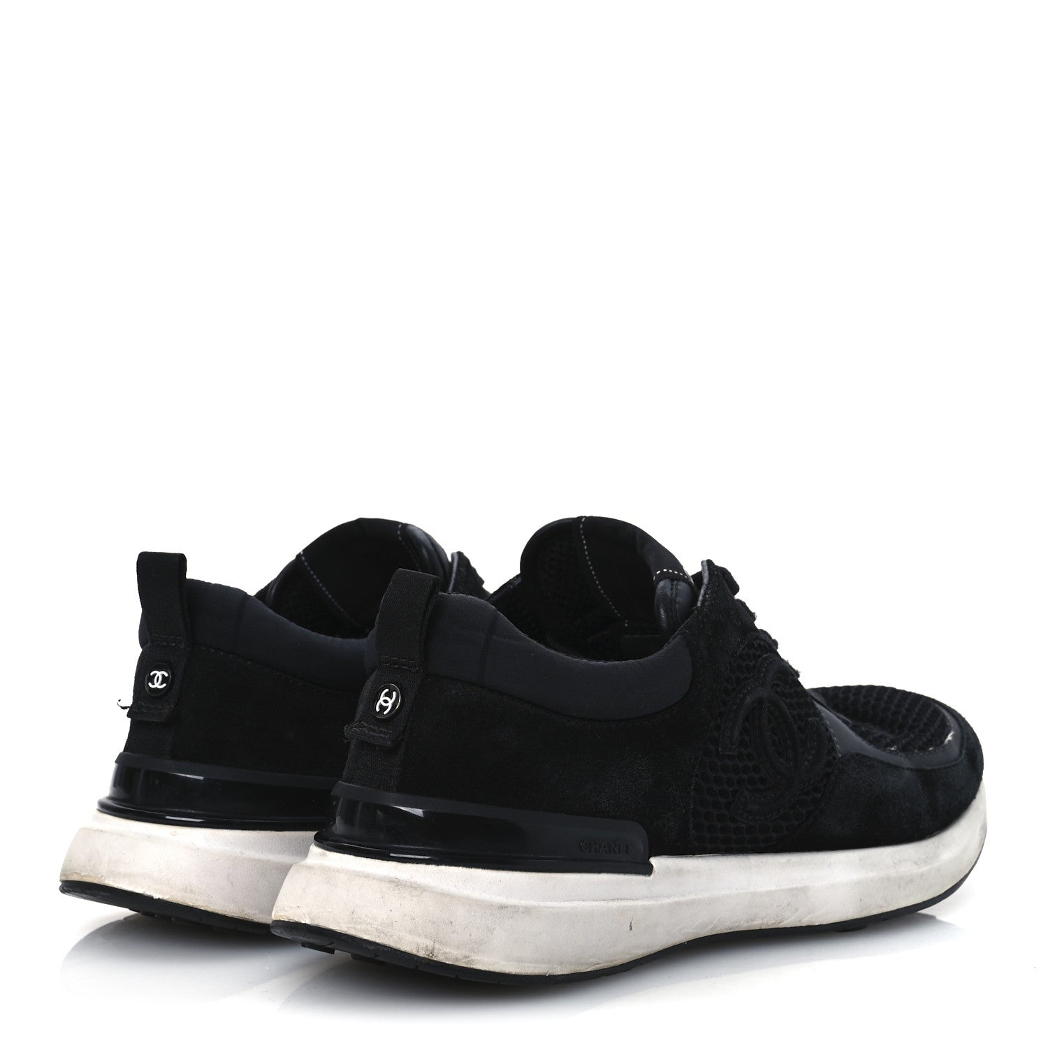 CALFSKIN MESH LYCRA SUEDE WOMENS LOGO SNEAKERS BLACK