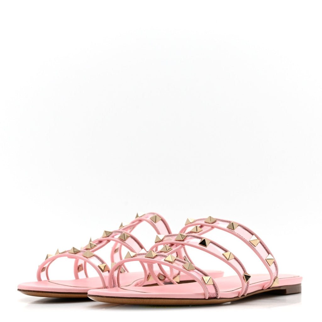 ROCKSTUD PVC CAGED FLAT SLIDE SANDALS PINK