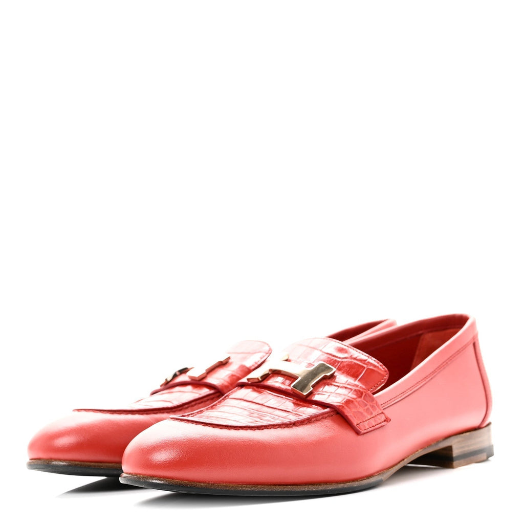CALFSKIN MATTE CROCODILE WOMENS PARIS LOAFERS ORANGE SOLAIRE
