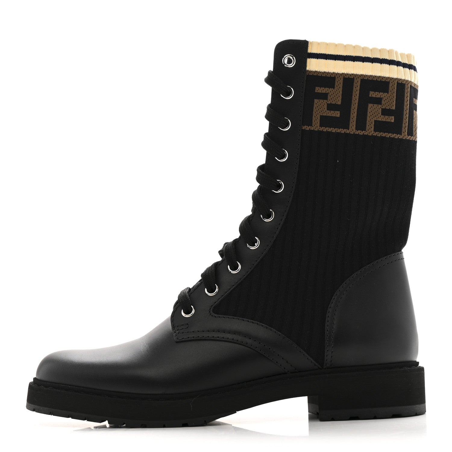 CALFSKIN STRETCH FABRIC ROCKOKO BIKER BOOTS TOBACCO BLACK MARINO