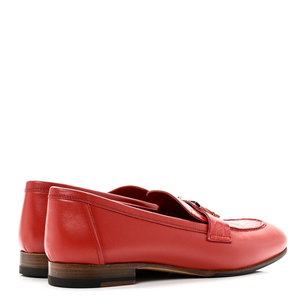 CALFSKIN MATTE CROCODILE WOMENS PARIS LOAFERS ORANGE SOLAIRE