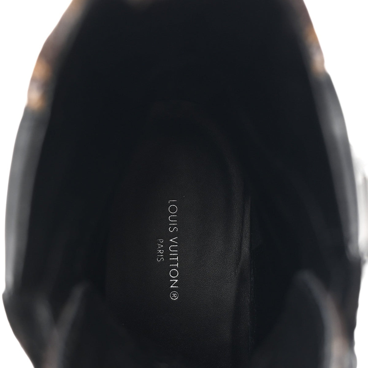 LOUIS VUITTON SUEDE CALFSKIN MONOGRAM LAUREATE PLATFORM DESERT BOOT BLACK WITH LV HEART PATCHES