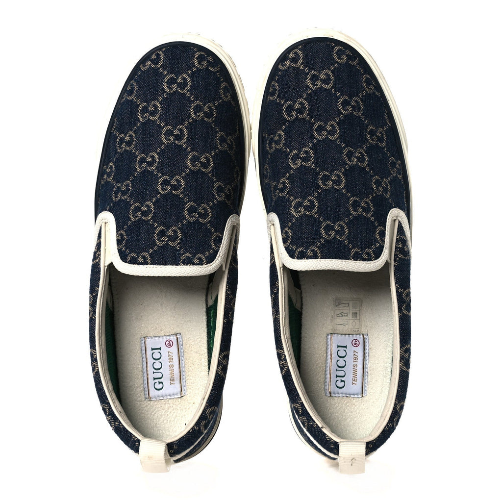 NEW DENIM GG MONOGRAM MENS 1977 TENNIS SLIP ON SNEAKERS BLUE TEA MYSTIC WHITE
