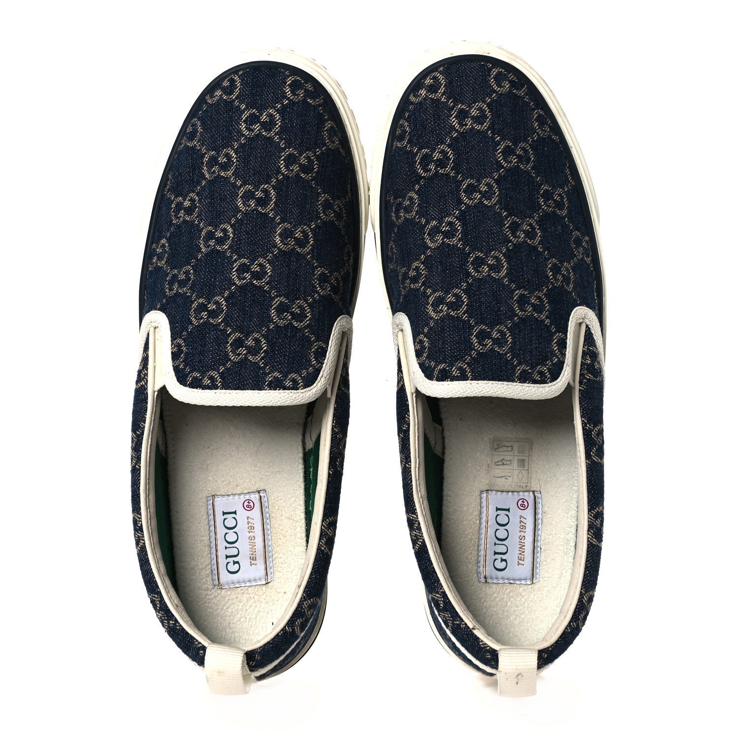 NEW DENIM GG MONOGRAM MENS 1977 TENNIS SLIP ON SNEAKERS BLUE TEA MYSTIC WHITE