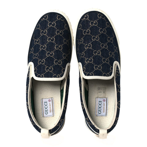 NEW DENIM GG MONOGRAM MENS 1977 TENNIS SLIP ON SNEAKERS BLUE TEA MYSTIC WHITE