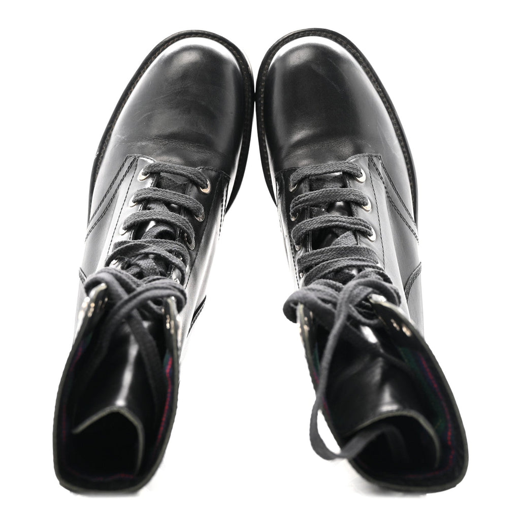 CALFSKIN LACE UP COMBAT BOOTS BLACK