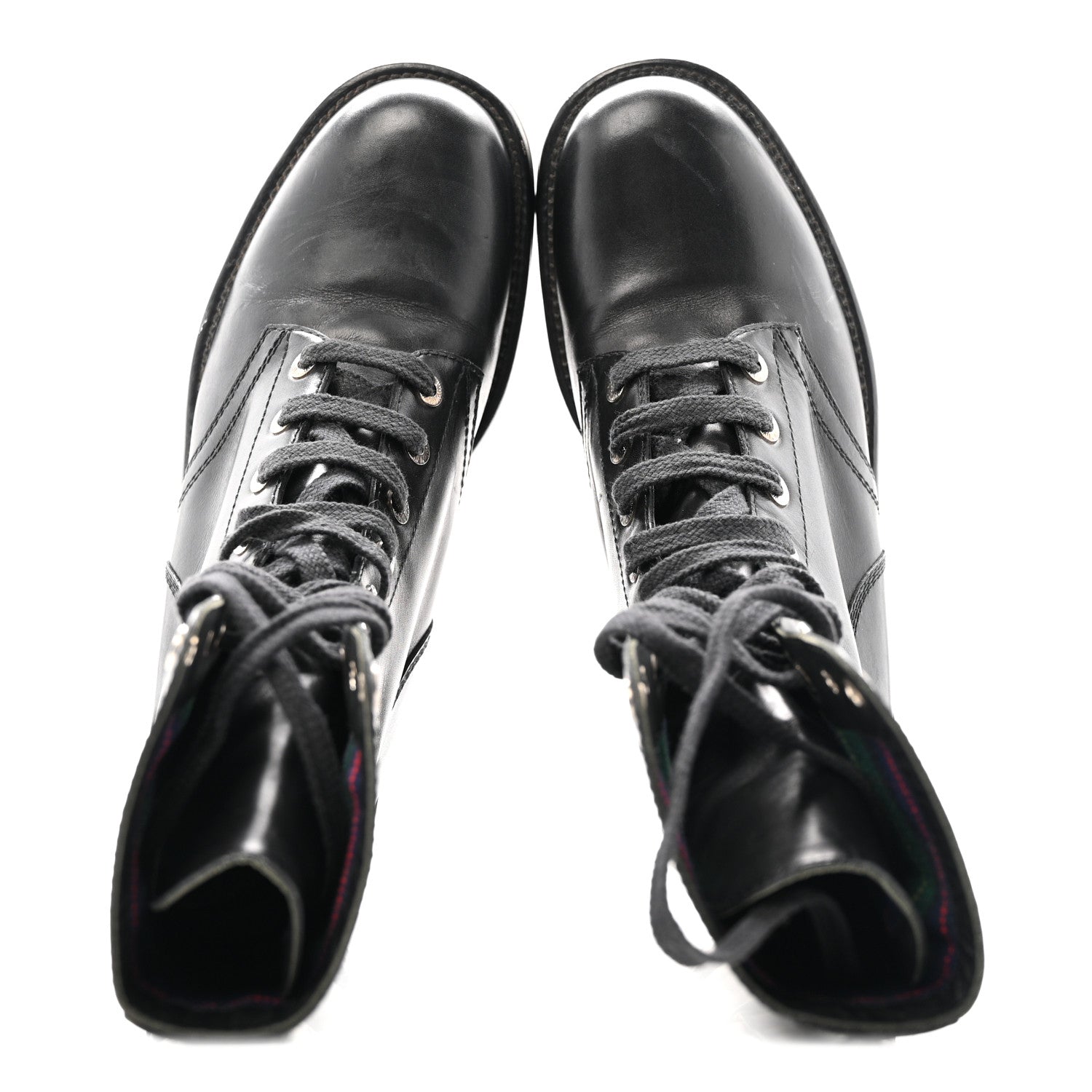 CALFSKIN LACE UP COMBAT BOOTS BLACK