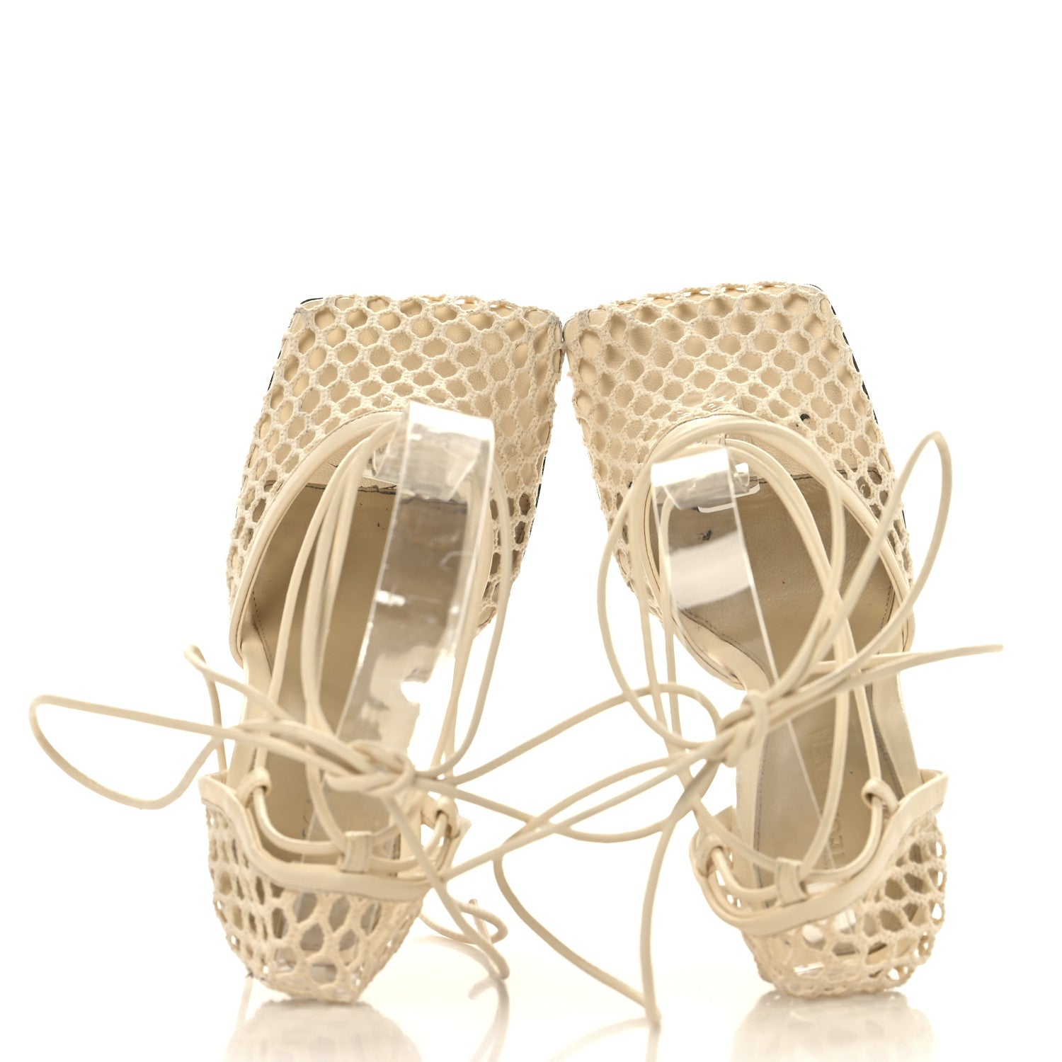 MESH NAPPA STRETCH ANKLE TIE SANDALS TOILE