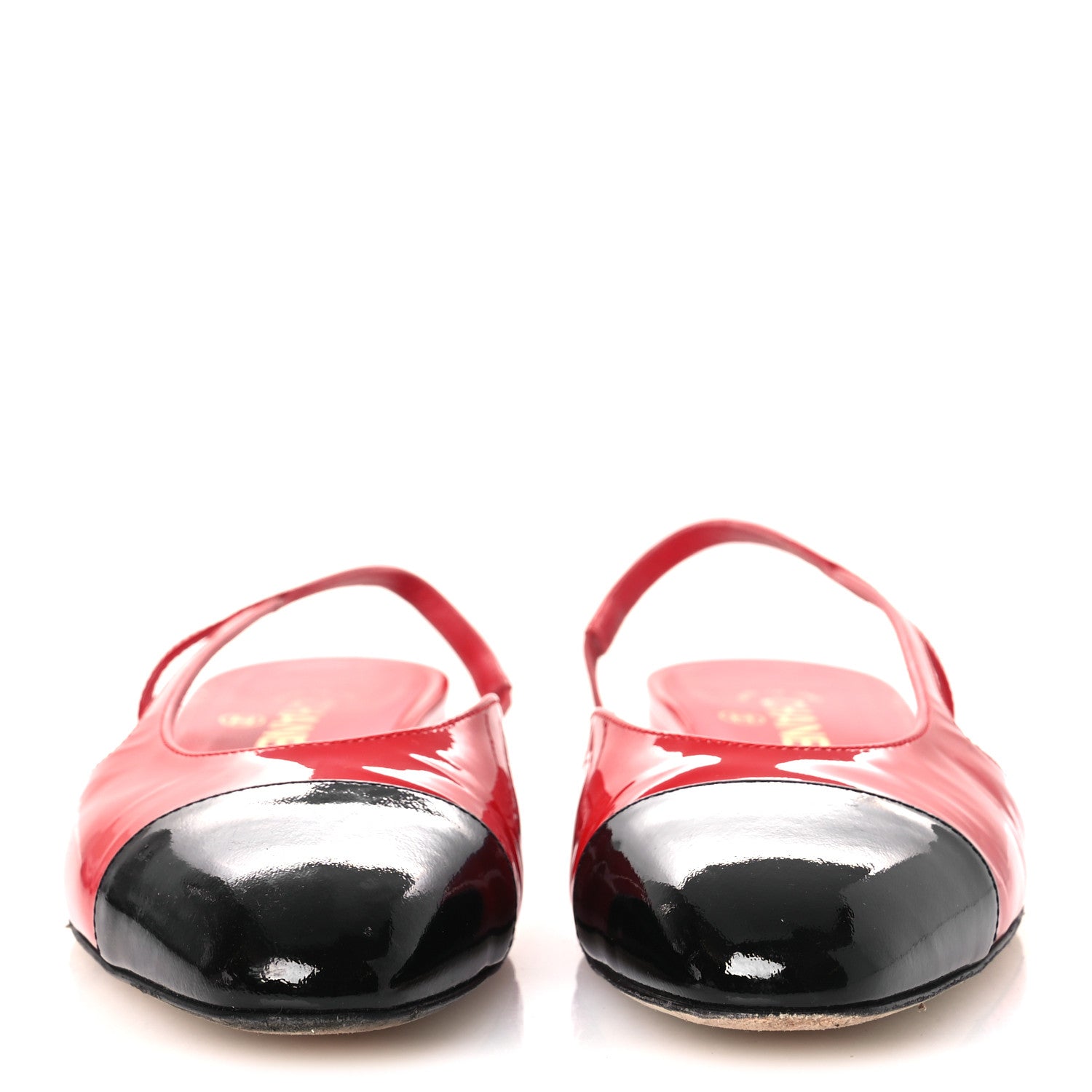 PATENT CALFSKIN CAP TOE CC SLINGBACK FLATS RED BLACK