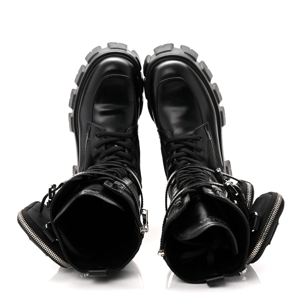 SPAZZOLATO ROIS RE-NYLON METAL TRIANGLE LOGO MONOLITH POUCH POCKET 55MM TALL COMBAT BOOTS BLACK