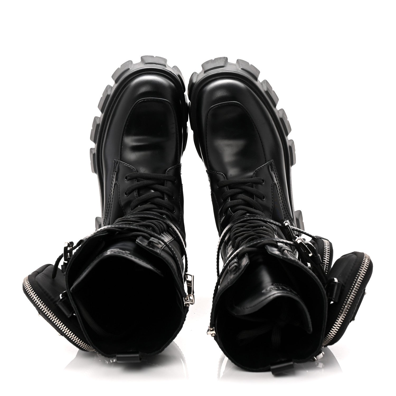 SPAZZOLATO ROIS RE-NYLON METAL TRIANGLE LOGO MONOLITH POUCH POCKET 55MM TALL COMBAT BOOTS BLACK