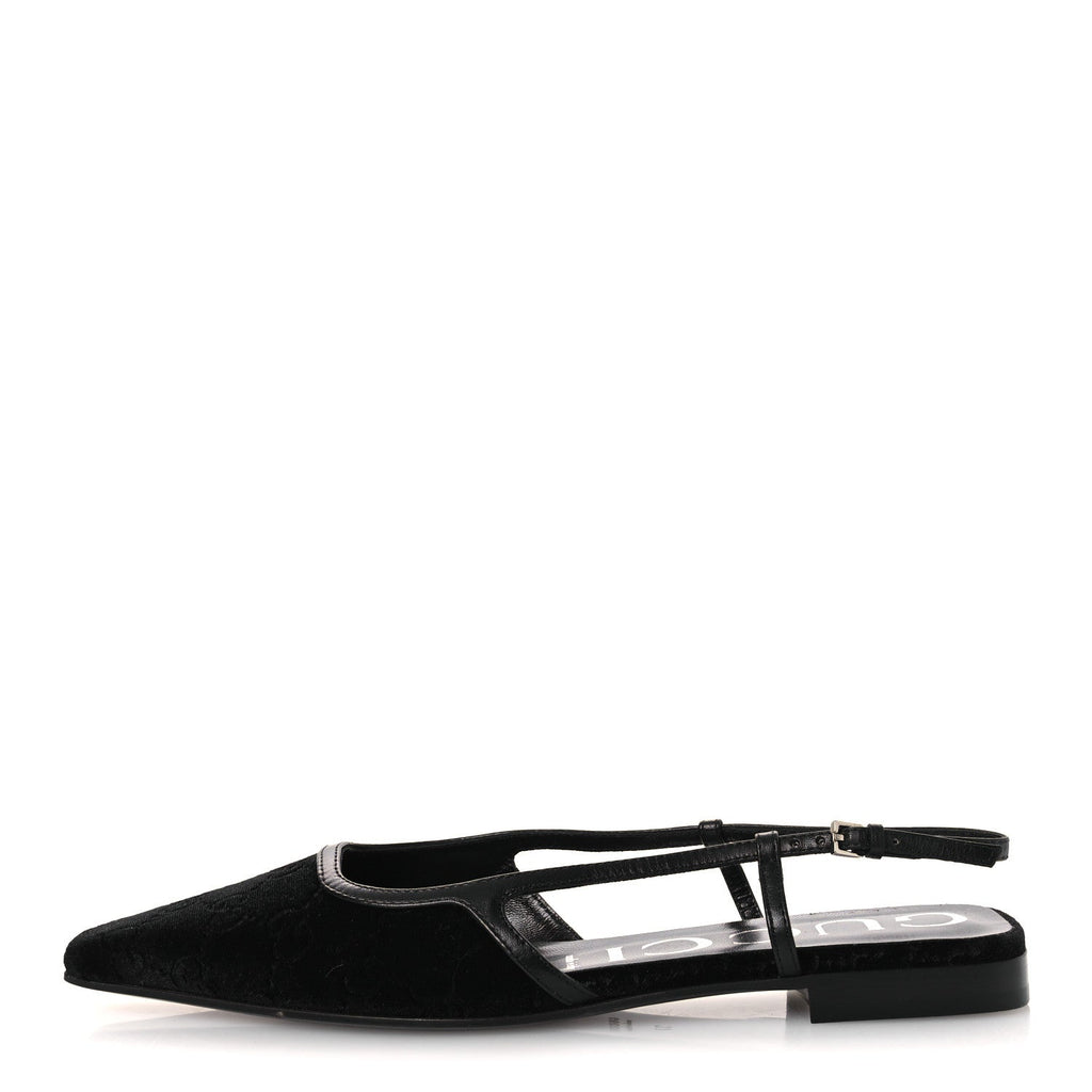 NEW VELVET ASHMIR GG MONOGRAM MALAGA KID SLINGBACK BALLET FLATS BLACK