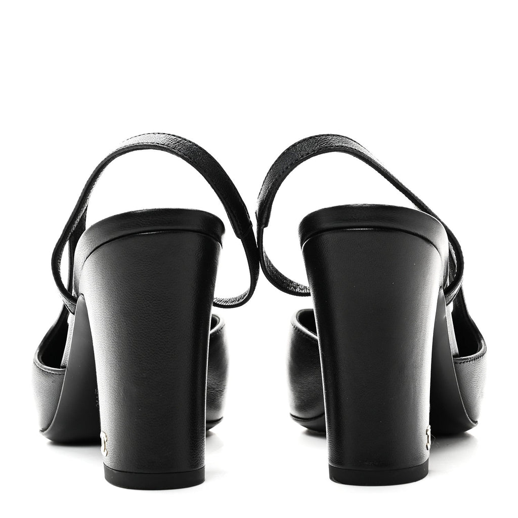 LAMBSKIN GROSGRAIN CAP TOE CC SLINGBACK PUMPS BLACK