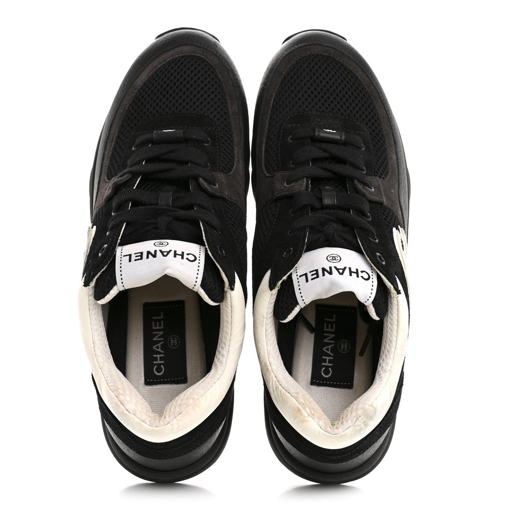 MESH SUEDE GRAINED CALFSKIN WOMENS CC SNEAKERS BLACK WHITE