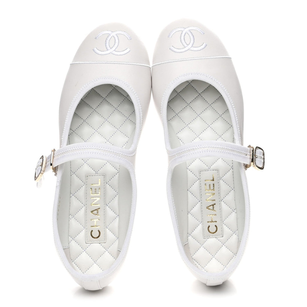 LAMBSKIN MARY JANE FLATS WHITE