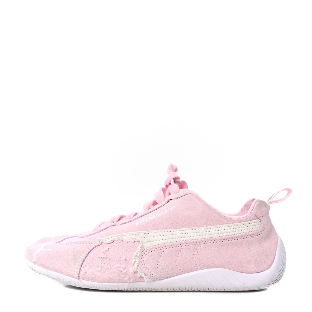 X PUMA SUEDE DISTRESSED MENS SPEEDCAT SNEAKERS WHITE PINK