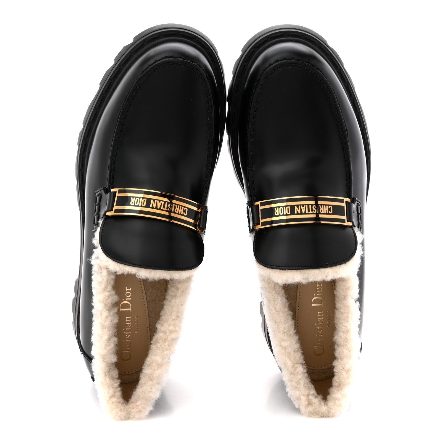 BRUSHED CALFSKIN SHEARLING DIOR CODE LUG SOLE 15MM LOAFERS BLACK NATURAL