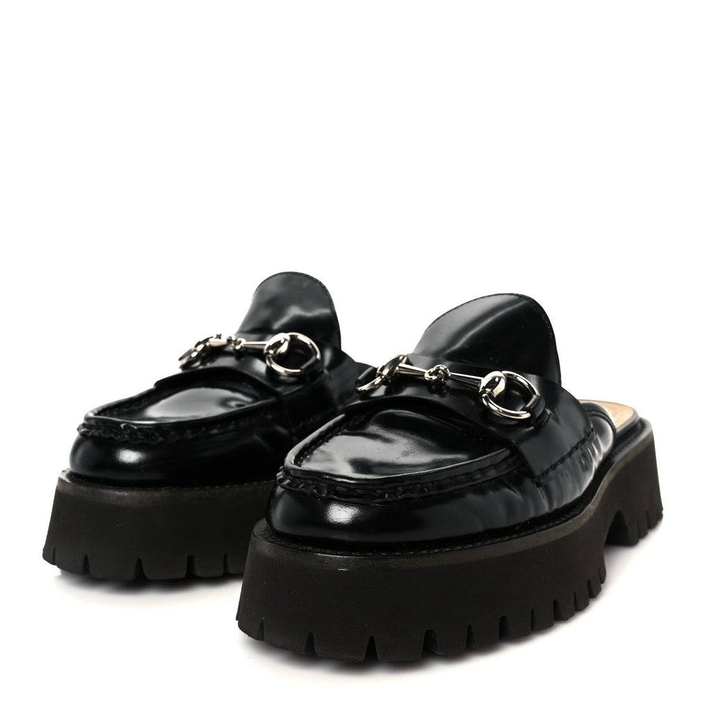 MAGNUM CALFSKIN WOMENS HORSEBIT PLATFORM MULES BLACK