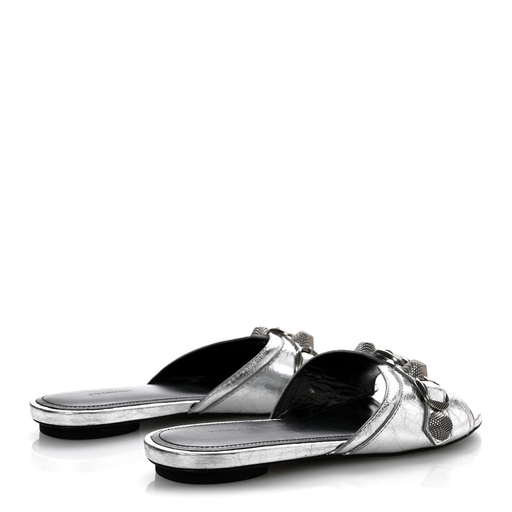 METALLIC ARENA CAGOLE FLAT SLIDE SANDALS SILVER