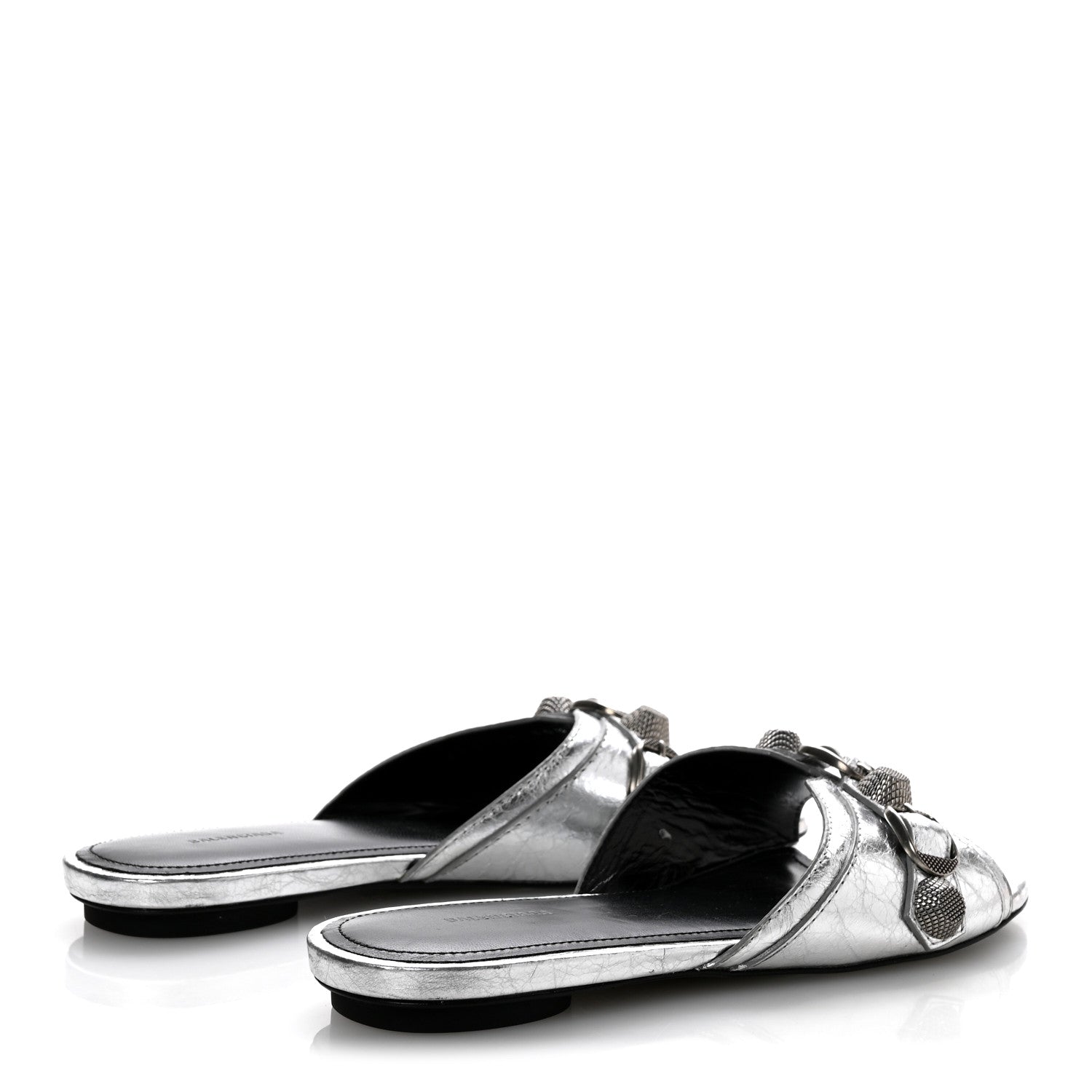 METALLIC ARENA CAGOLE FLAT SLIDE SANDALS SILVER