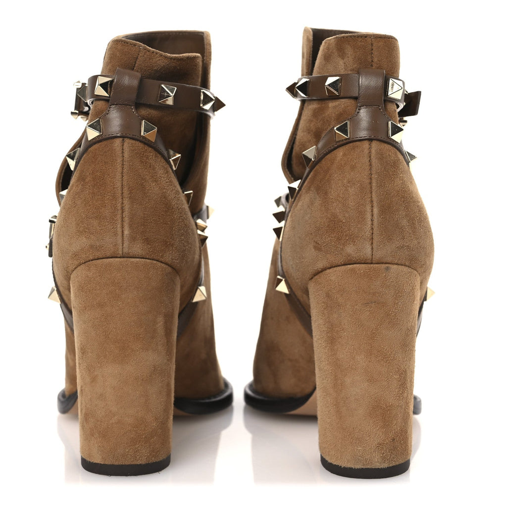 SUEDE ROCKSTUD DOUBLE BUCKLE 100MM BLOCK HEEL ANKLE BOOTS NOCCIOLA