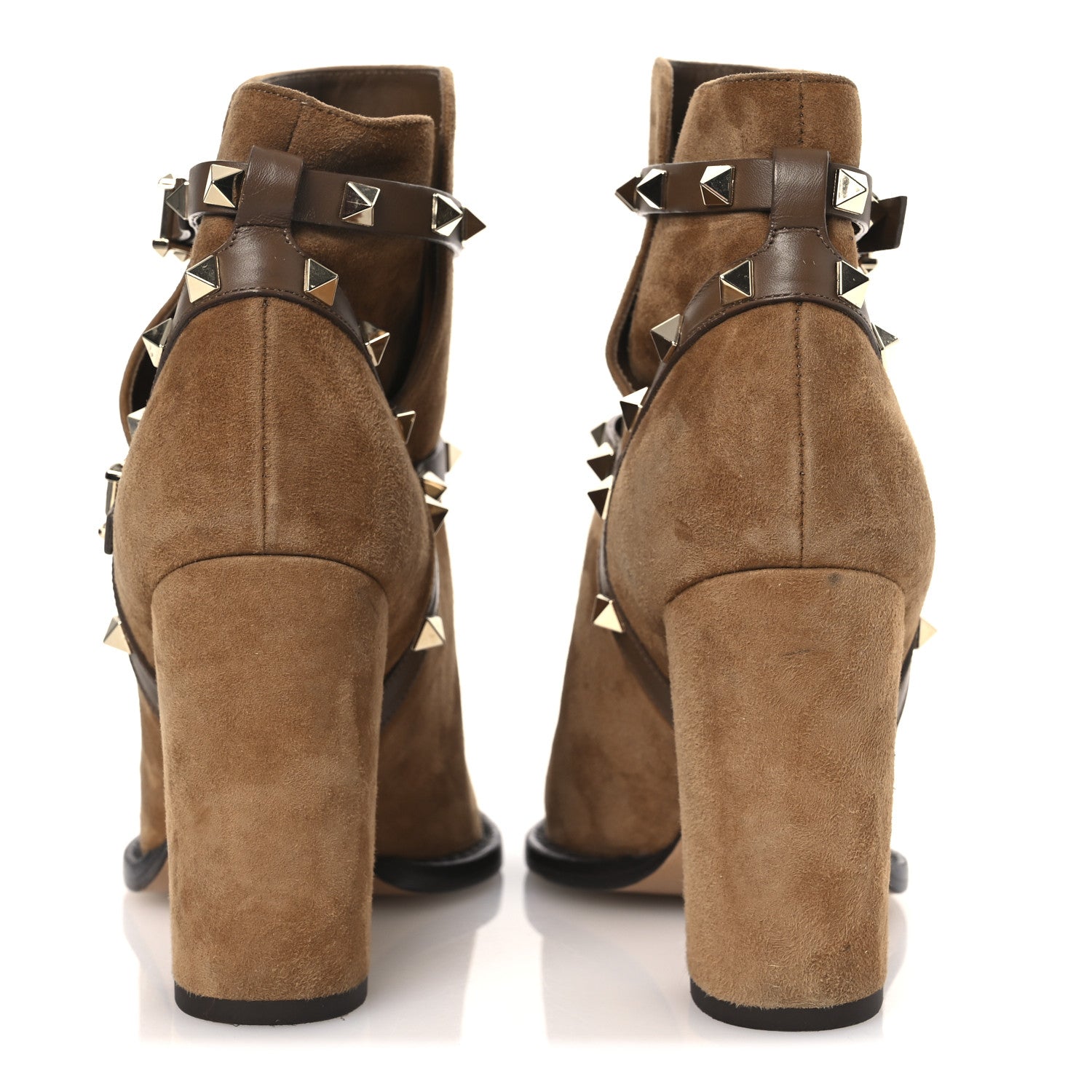 SUEDE ROCKSTUD DOUBLE BUCKLE 100MM BLOCK HEEL ANKLE BOOTS NOCCIOLA