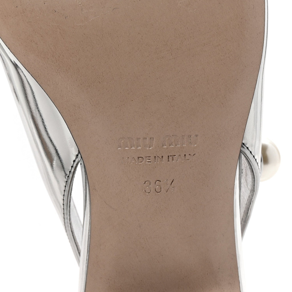 METALLIC PATENT CHAIN PEARL SLINGBACK PUMPS SILVER BLACK