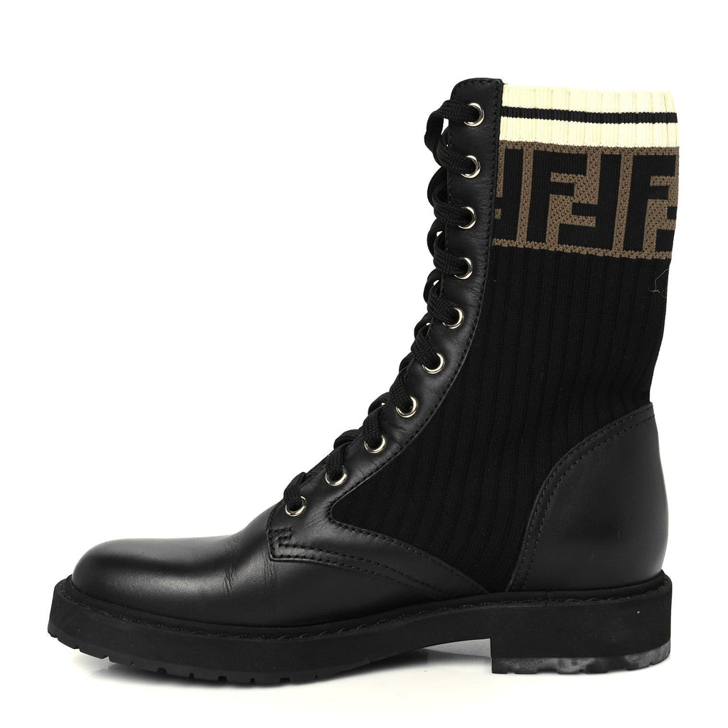 CALFSKIN STRETCH FABRIC ROCKOKO BIKER BOOTS TOBACCO BLACK MARINO