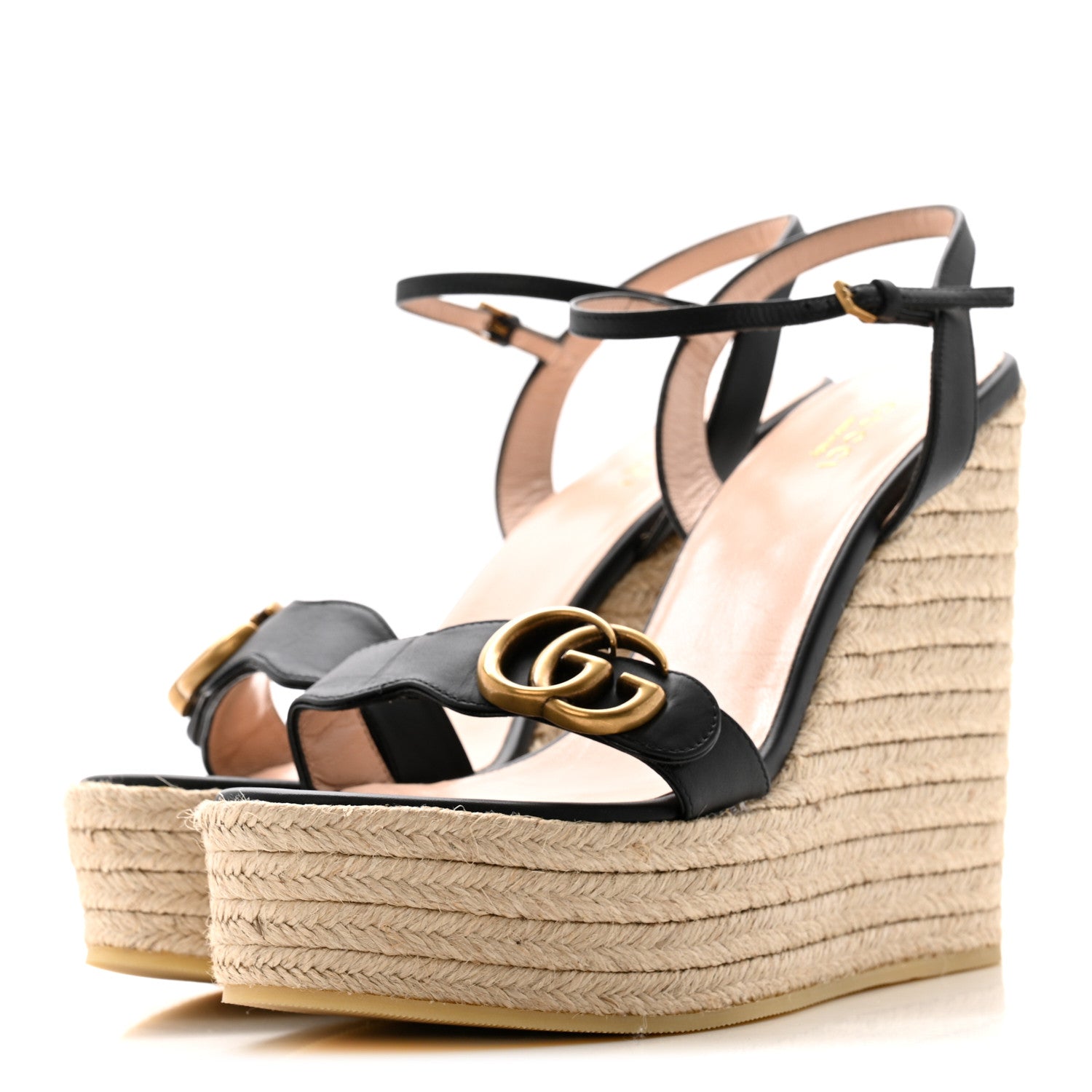 NAPPA MATELASSE GG MARMONT SLINGBACK PLATFORM /130MM ESPADRILLE WEDGES BLACK