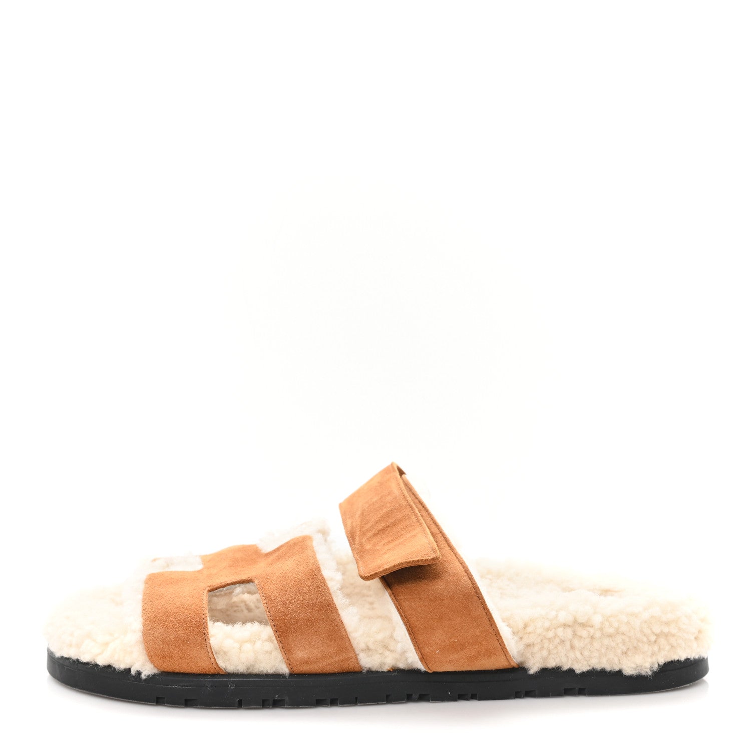 SUEDE GOATSKIN WOOLSKIN WOMENS CHYPRE SANDALS BRUN FUME ECRU