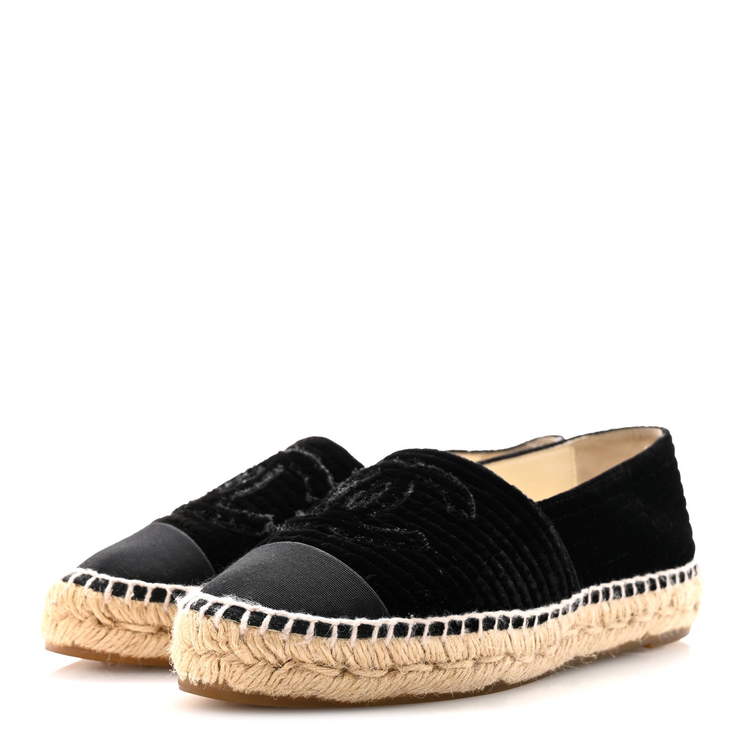 VELVET GROSGRAIN QUILTED CC ESPADRILLES BLACK