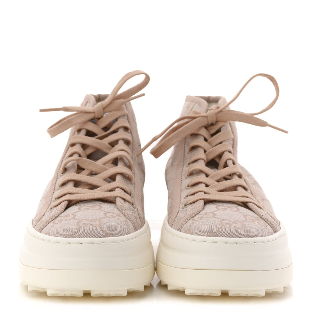 NEW CANVAS GG MONOGRAM WOMENS TENNIS 1977 HIGH TOP 55MM PLATFORM SNEAKERS SKIN ROSE DARK SKIN ROSE
