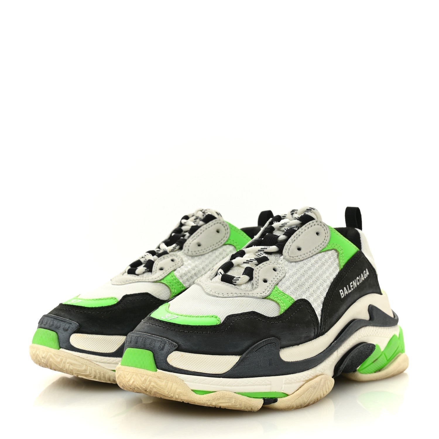 FABRIC MESH WOMENS TRIPLE S SNEAKERS WHITE GREEN FLUO BLACK